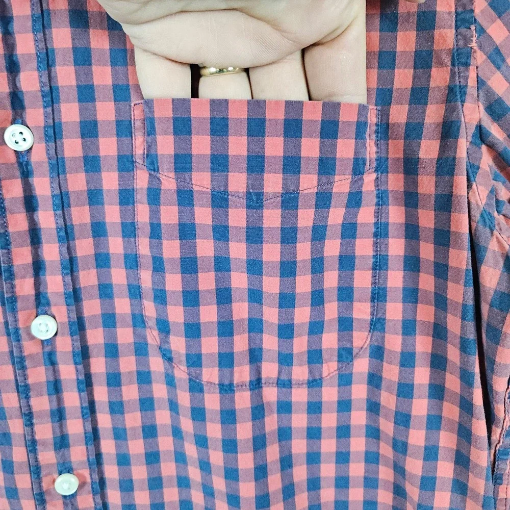J Crew Men's Blue & Red Checks Classic Shirt Size S Organic Cotton Blend Stretch
